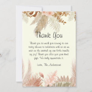 Boho Pampas Grass  Baby Shower Thank You Card