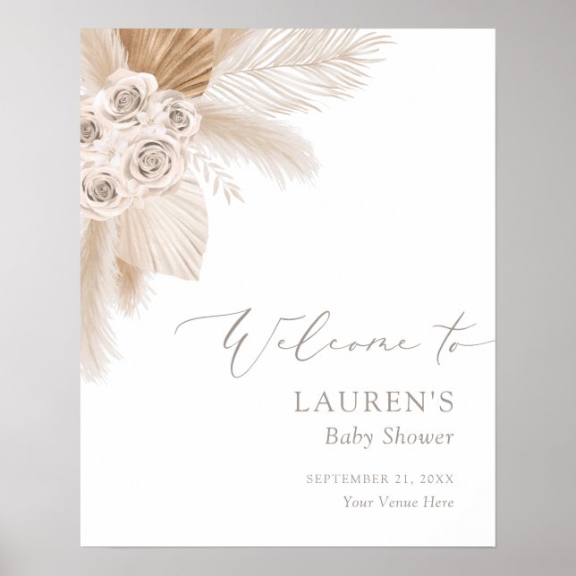 Boho Pampas Grass Baby Shower Welcome Sign (Front)