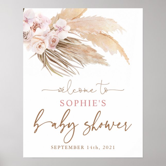 Boho Pampas Grass Baby Shower Welcome Sign (Front)
