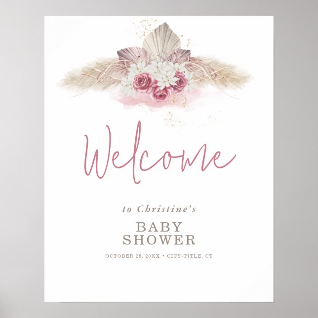 Boho Pampas Grass Baby Shower Welcome Sign (Front)