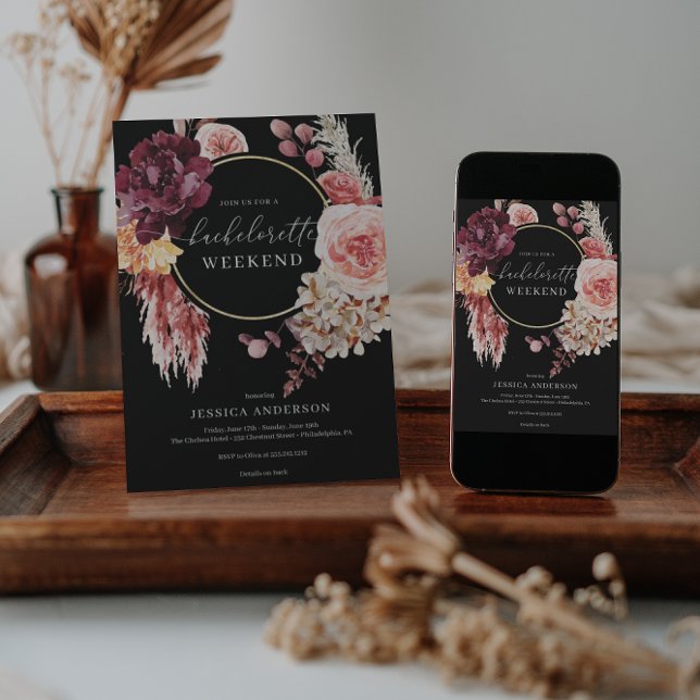 Boho Pampas Grass Bachelorette Party Itinerary Inv Invitation (Creator Uploaded)