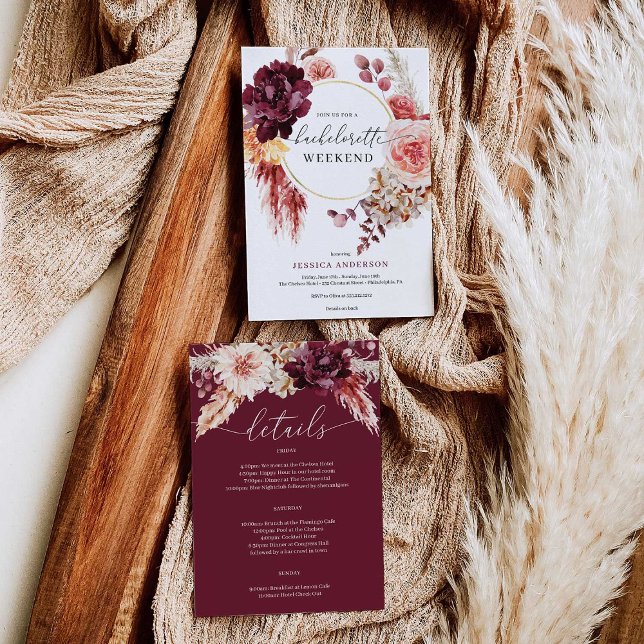 Boho Pampas Grass Bachelorette Party Itinerary Invitation (Creator Uploaded)