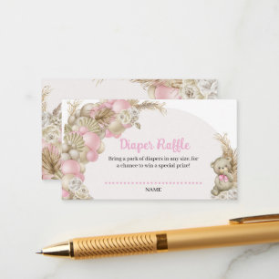 Boho Pampas Grass Balloon Teddy Bear Diaper Raffle Enclosure Card