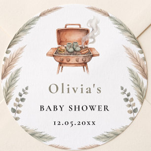 Boho Pampas Grass BBQ Grill Baby Shower Classic Round Sticker