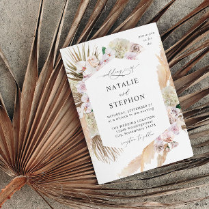 Boho Pampas Grass Beach Floral Wedding Invitation