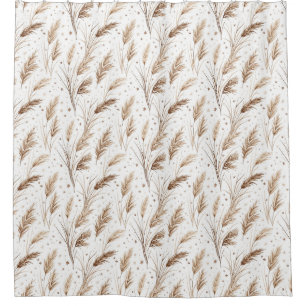 Boho Pampas Grass Beige Brown Star Pattern (1) Shower Curtain