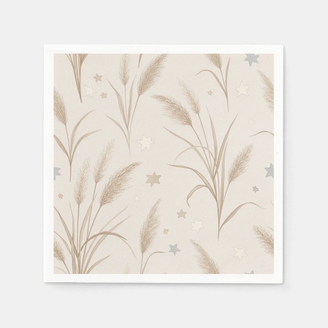 Boho Pampas Grass Beige Brown Star Pattern (2) Napkin (Front)