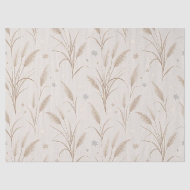 Boho Pampas Grass Beige Brown Star Pattern (2) Tissue Paper (Front)