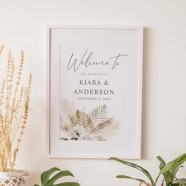 Boho Pampas Grass & Beige Floral Welcome Sign (Creator Uploaded)