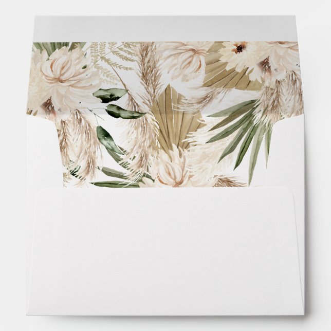 Boho Pampas Grass & Beige Floral White Envelope (Back (Bottom))