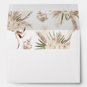 Boho Pampas Grass & Beige Floral White Envelope 2