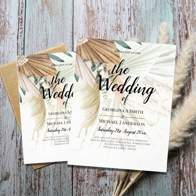 BOHO Pampas Grass Beige Green Terracotta Wedding Flyer (Creator Uploaded)