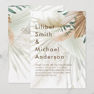 BOHO Pampas Grass Beige Green Terracotta Wedding Invitation