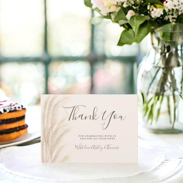Boho pampas grass beige thank you baby shower (Boho pampas grass beige thank you baby shower)