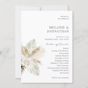 Boho Pampas Grass & Beige Wedding Ceremony Program