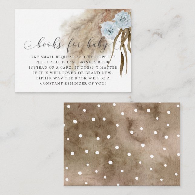 Boho Pampas Grass Blue Baby Shower Book Request  Enclosure Card (Front/Back)