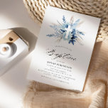 boho pampas grass blue floral cross baptism invitation<br><div class="desc">painted watercolor dusty blue flowers and pampas grass design. The text and wording along with other features of this design can be customised.</div>