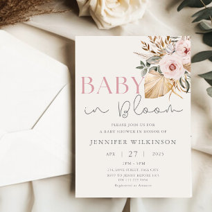 Boho Pampas Grass Blush Baby in Bloom Baby Shower  Invitation
