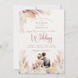 Boho Pampas Grass Blush Dusky Pink Wedding  Invita Invitation