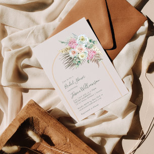 Boho Pampas Grass Blush Floral Arch Bridal Shower Invitation