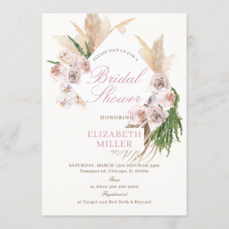 Boho Pampas Grass Blush Floral Invitation