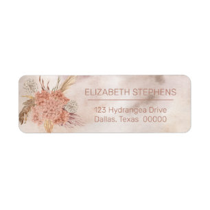Boho Pampas Grass   Blush Hydrangea Blooms  Return Address Label