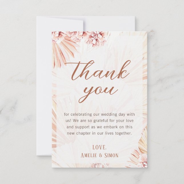 Boho Pampas Grass Bohemian Floral Blush Terracotta Thank You Card (Front)