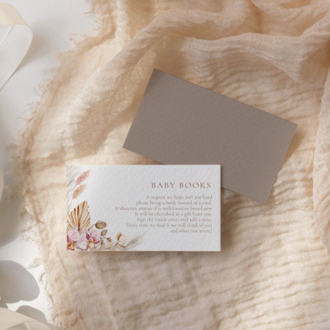 Boho Pampas Grass Books For Baby Shower |  Enclosure Card (Creator Uploaded)