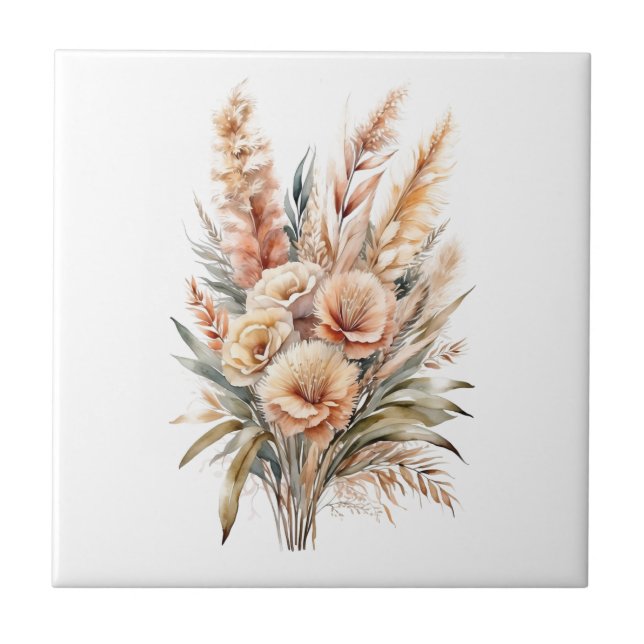 Boho Pampas Grass Botanicals Kitchen Bathroom Ceramic Tile (Front)