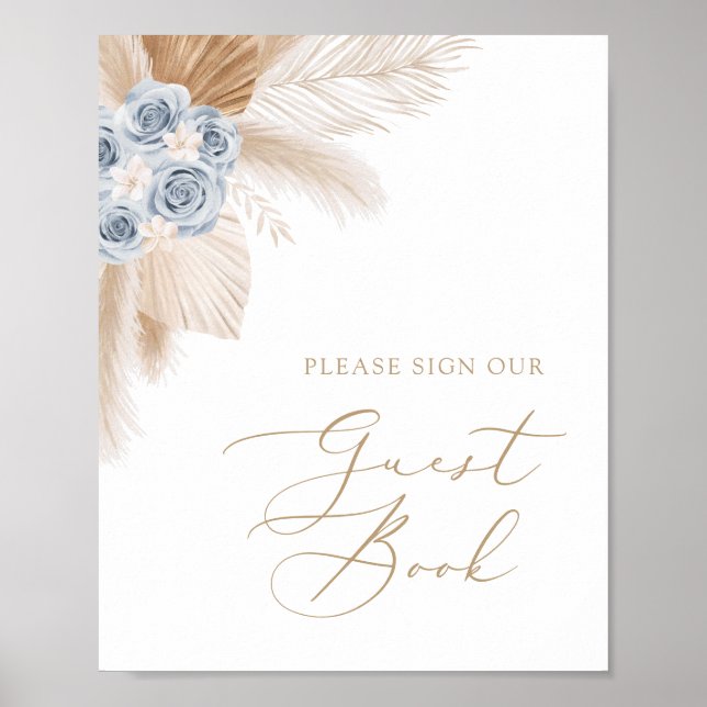 Boho Pampas Grass Boy Baby Shower Guest Book Sign (Front)