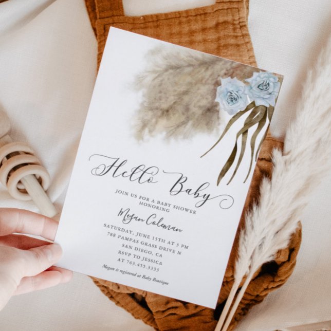 Boho Pampas Grass Boy Baby Shower  Invitation (Creator Uploaded)