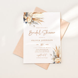 Boho Pampas Grass Bridal Shower Floral Invitation