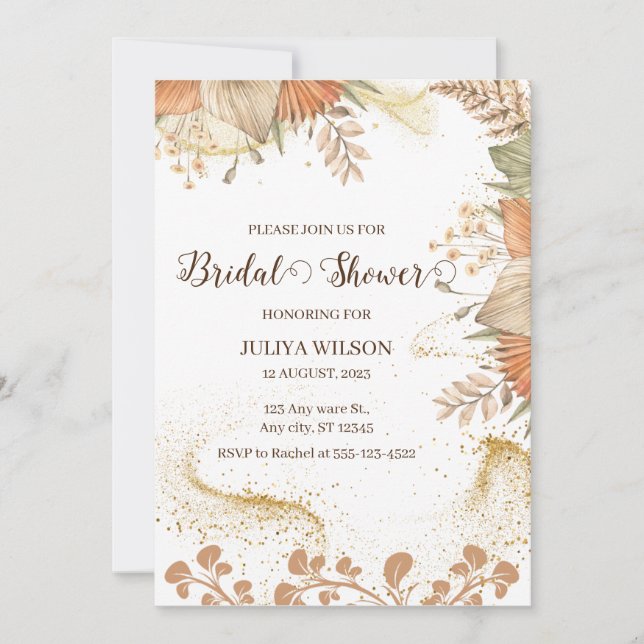 Boho pampas grass bridal shower Invitation (Front)