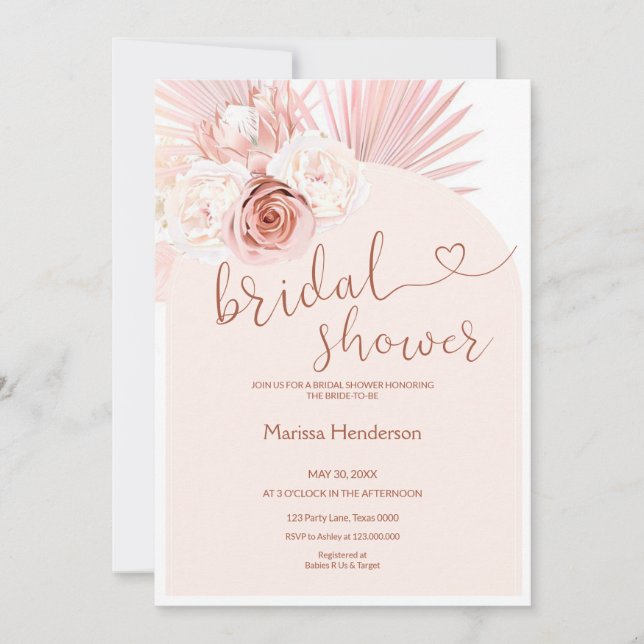Boho Pampas Grass Bridal Shower Invitation (Front)