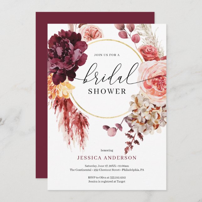 Boho Pampas Grass Bridal Shower Invitation (Front/Back)