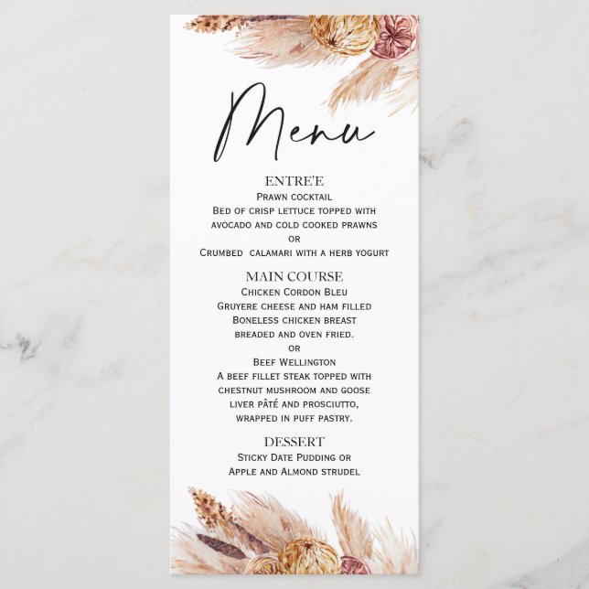 Boho Pampas Grass Bridal Shower Menu (Front)