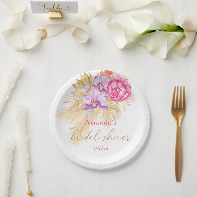Boho pampas grass - Bridal shower  Paper Plate (Wedding)