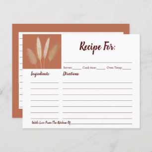 Boho Pampas Grass Bridal Shower Recipe Card