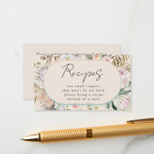 Boho Pampas Grass Bridal Shower Recipe Request Enclosure Card