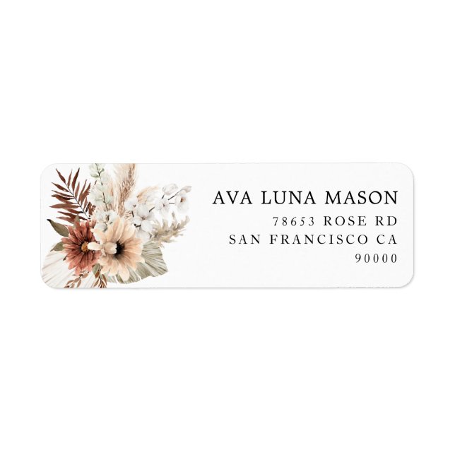 Boho Pampas Grass Bridal Shower Return Address  Label (Front)