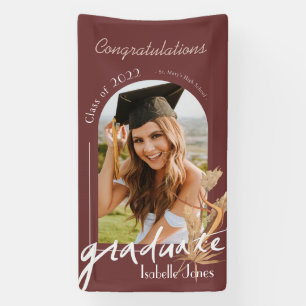 Boho Pampas Grass Burgundy Photo Graduation Banner
