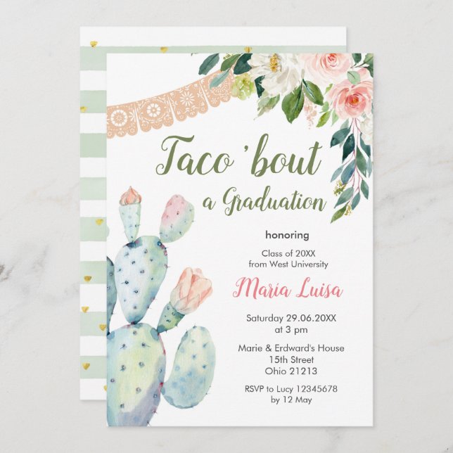 Boho Pampas Grass cactus Taco 'bout a Graduation  Invitation (Front/Back)