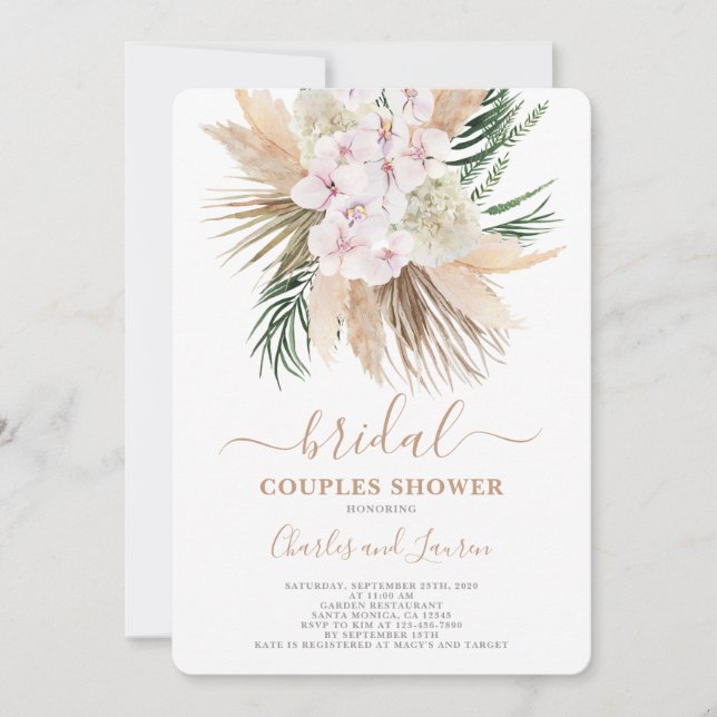 Boho pampas grass Couples bridal shower Invitation (Front)