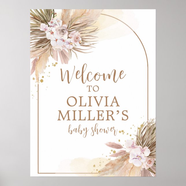 Boho Pampas Grass Desert Baby Shower Welcome Poster (Front)