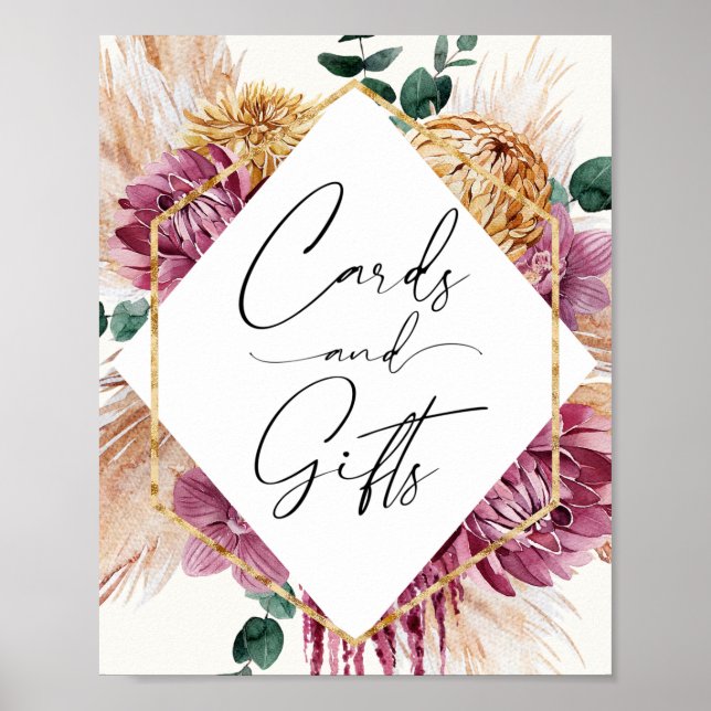Boho Pampas Grass Dried Bouquet Cards and Gifts Poster (Front)