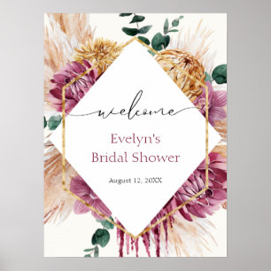 Boho Pampas Grass Dried Bouquet Welcome  Poster