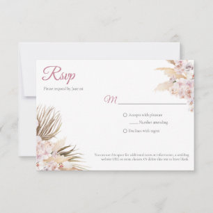 Boho Pampas Grass Dried Floral Blush Rose Wedding  RSVP Card