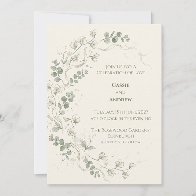 Boho Pampas Grass Dried Floral Wedding Invitation (Front)