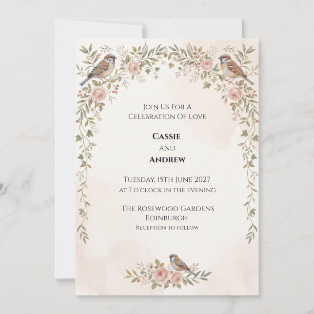 Boho Pampas Grass Dried Floral Wedding Invitation (Front)