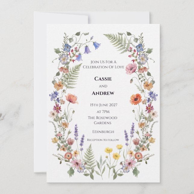 Boho Pampas Grass Dried Floral Wedding Invitation (Front)